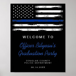 Póster Distressed Thin Blue Line Police Graduation Party