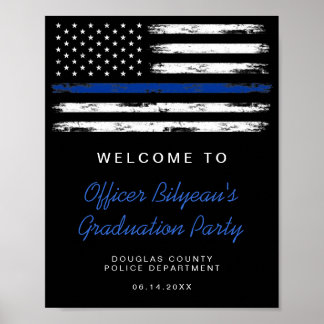 Póster Distressed Thin Blue Line Police Graduation Party