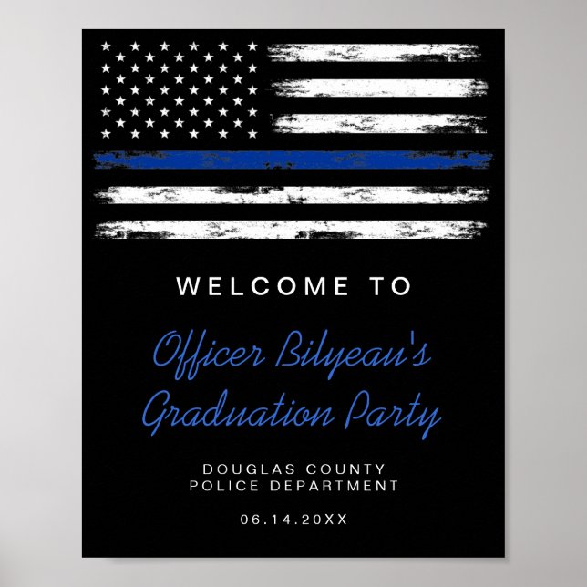 Póster Distressed Thin Blue Line Police Graduation Party (Frente)
