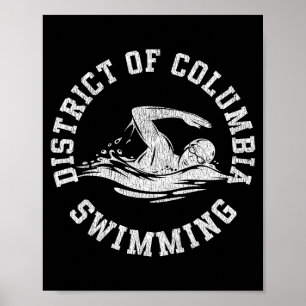 Póster Distrito De Columbia Natación Retro Afligido Swi