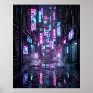 Póster Distrito de neón empapado por la lluvia