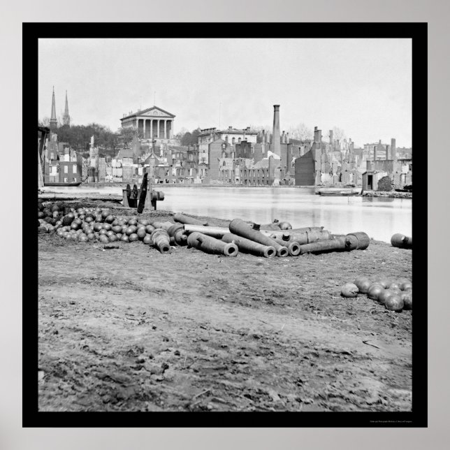 Póster Distrito quemado y Capitolio en Richmond, VA 1865 (Frente)