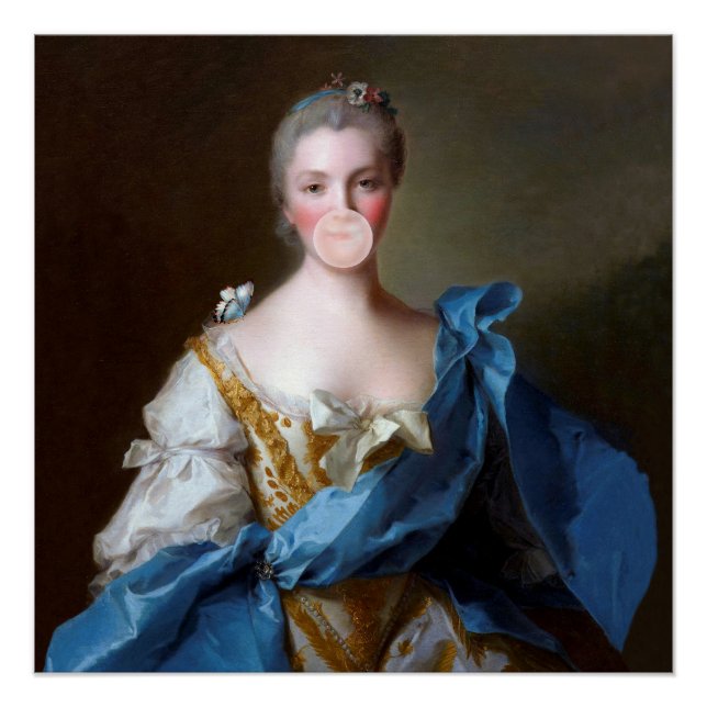 Póster Diva de chicle con mariposa azul (Anverso)