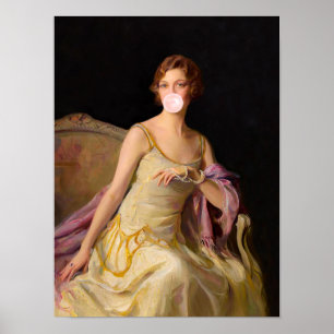 Póster Diva de chicle en chicle rosa amarillo