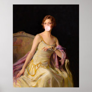 Póster Diva de chicle en chicle rosa amarillo