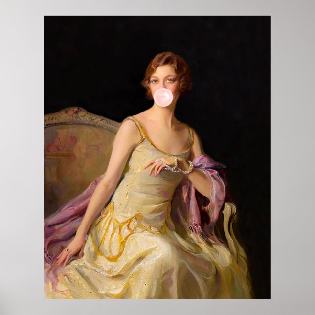 Póster Diva de chicle en chicle rosa amarillo (Frente)