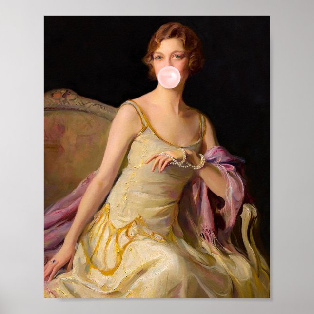 Póster Diva de chicle en vestido amarillo (Frente)