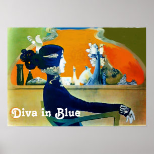 Póster DIVA EN AZUL / Belleza, cabello, moda Art Nouveau