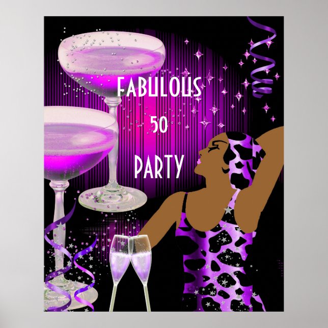 Póster Diva Fabulous 50 LADY Purple Pink Champagne (Frente)