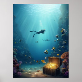 Póster Diver encuentra un tesoro