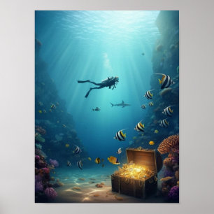 Póster Diver encuentra un tesoro