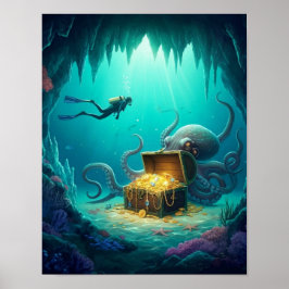 Póster Diver encuentra un tesoro protegido