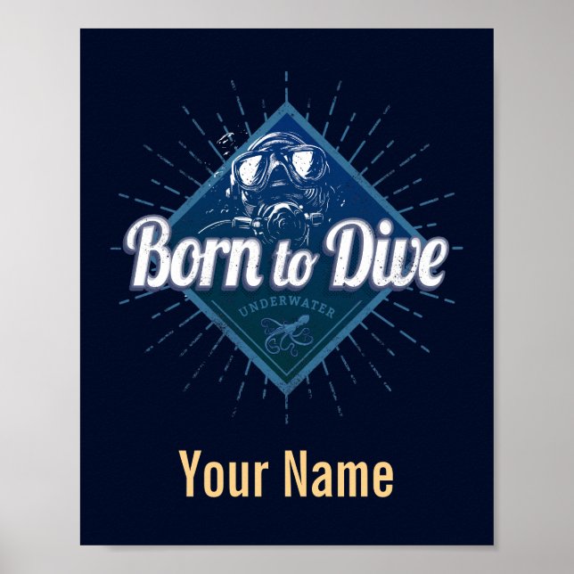 Póster Diver retro Scuba Diving School Vintage Ocean (Frente)