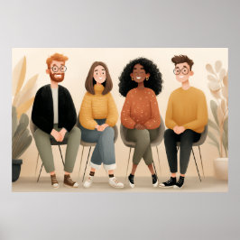 Póster Diverse Friends Sitting Together Cozy Illustration