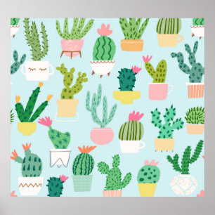 Póster Diversidad de cactus, fondo vintage sin costuras.