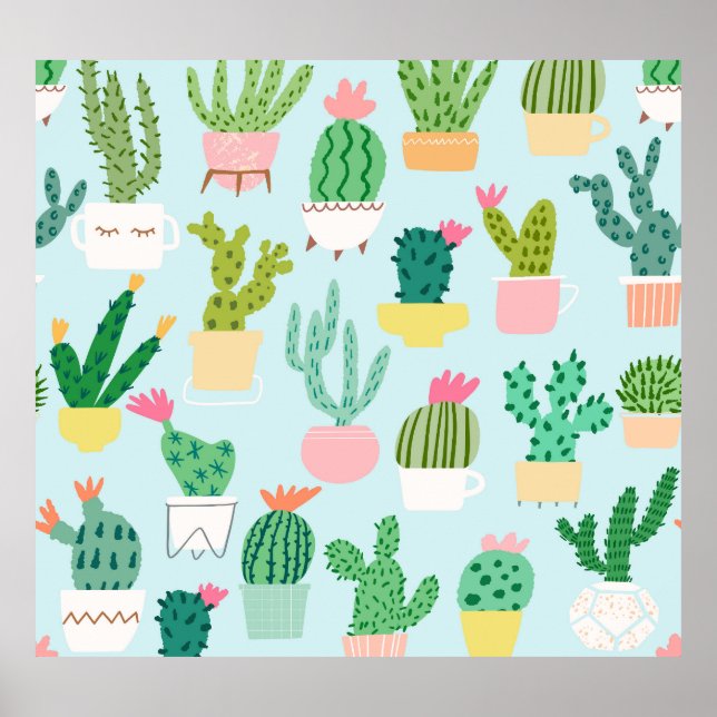 Póster Diversidad de cactus, fondo vintage sin costuras. (Frente)
