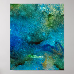 Póster Diversión abstracta verde acuarela Art Blue Aqua Ú