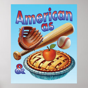 Póster Diversión Americana como el Béisbol y la Tarta de