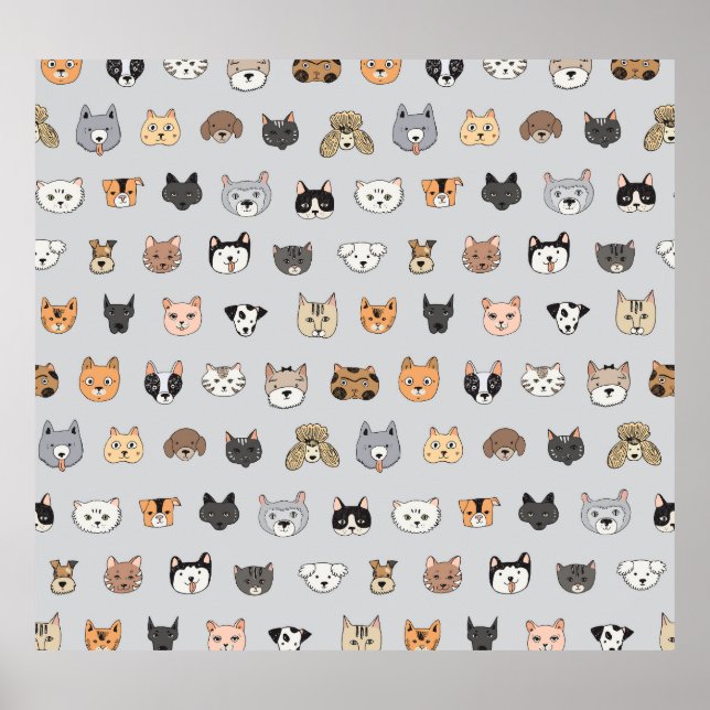 Póster Diversión animal: perros gatos mezcla de doodle (Frente)
