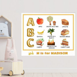 Póster Diversión Aprendiendo ABC Manzana Banana Zanahoria