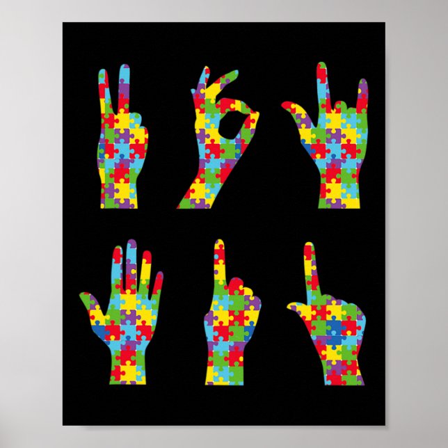 Póster Diversión ASL Amor Rótulo Lenguaje Autismo Concien (Frente)