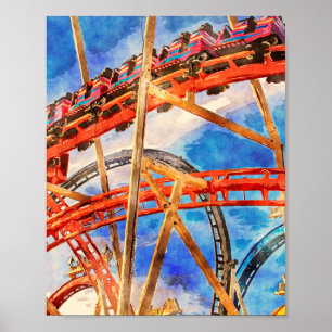 Póster diversión con el poster de la montaña rusa