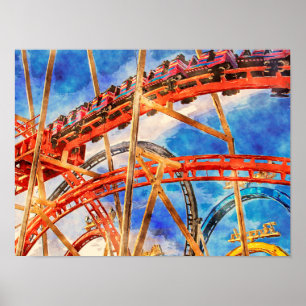 Póster diversión con el poster de la montaña rusa