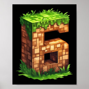 Póster Diversión Cumpleaños 6 Número 6 Videojugador Tema 