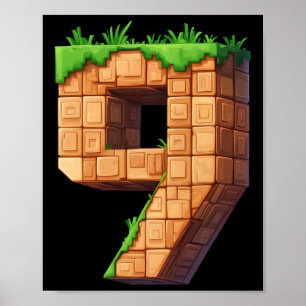 Póster Diversión Cumpleaños 9 Número 9 Videojugador Tema