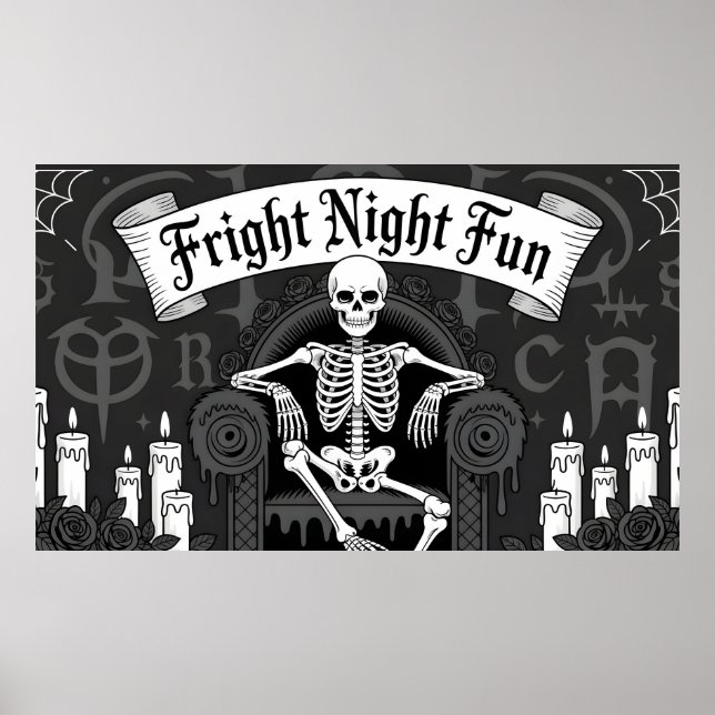 Póster Diversión de Noche de Terror: Diseño de Esqueleto  (Frente)