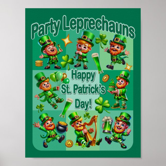 Póster Diversión de San Patricio Adorable "Fiesta Leprech (Frente)