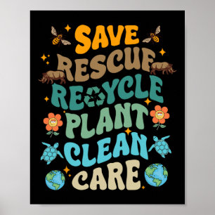 Póster Diversión Día de la Tierra Salvar Rescate Reciclar