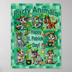 Póster Diversión en el Día de San Patricio y "Animales Fi