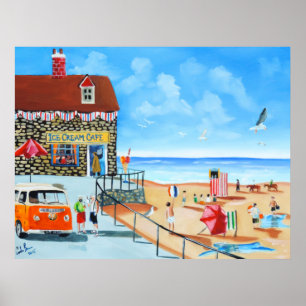 Póster Diversión en el jadeo británico de la playa de la