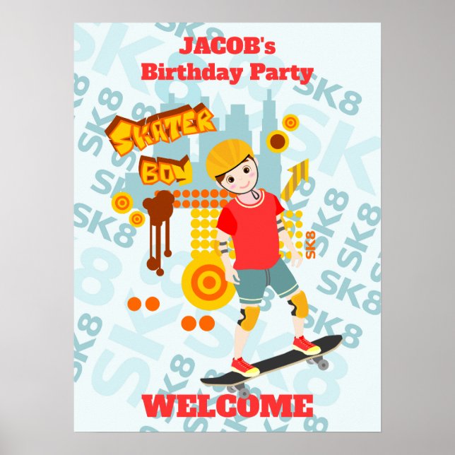 Póster Diversión en el parque de skate para cumpleaños de (Frente)
