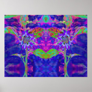 Póster Diversión en el Sol, girasol abstracto morado azul