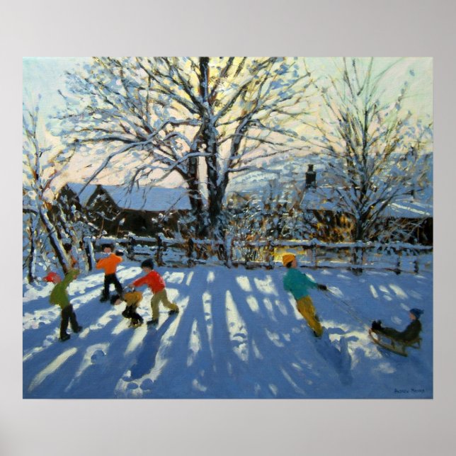 Póster Diversión en la nieve Tideswell Derbyshire (Frente)