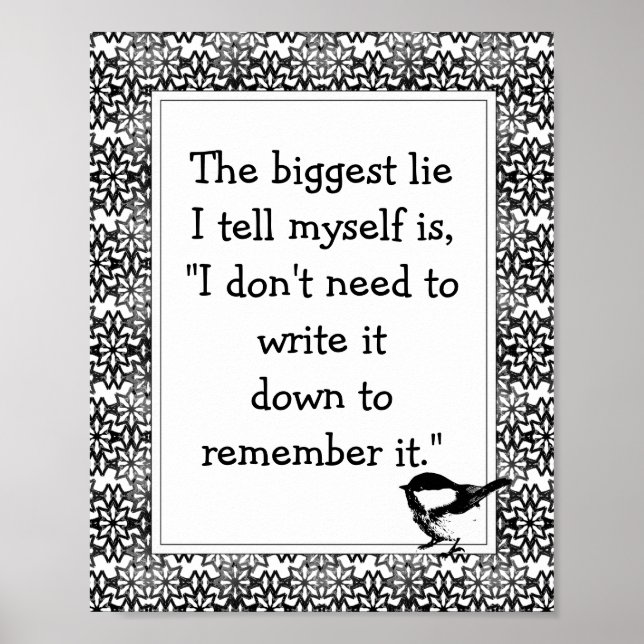 Póster Diversión Escribirla en cita Flores negras y pájar (Frente)