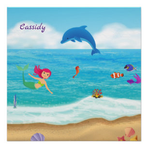 Póster Diversión personalizada en Sun Mermaid Dolphin Bea