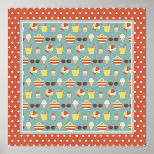 Póster Diversión Retro En El Poster De Sun Beach Square