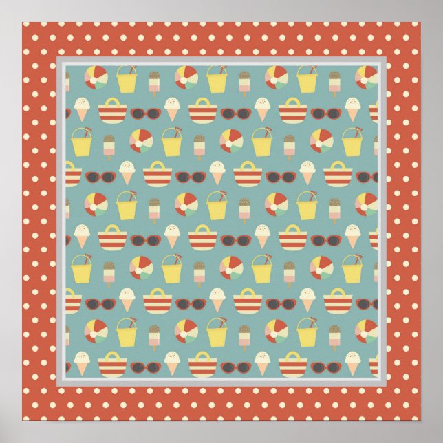 Póster Diversión Retro En El Poster De Sun Beach Square (Frente)