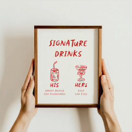 Póster Diversión retro Su y su firma bebe Boda