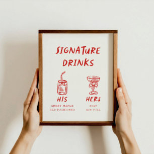 Póster Diversión retro Su y su firma bebe Boda