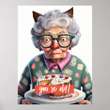 Divertida anciana con Poster de cumpleaños de orej