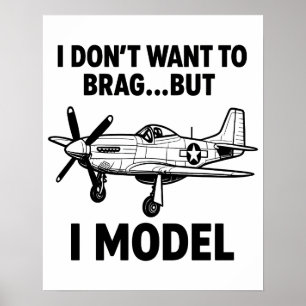 Póster Divertida cita de modelismo con Avión P‑51 Mustang