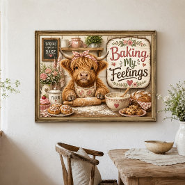Póster Divertida cocina de granja de vacas de las Highlan