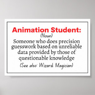Póster Divertida definición de estudiante de animación
