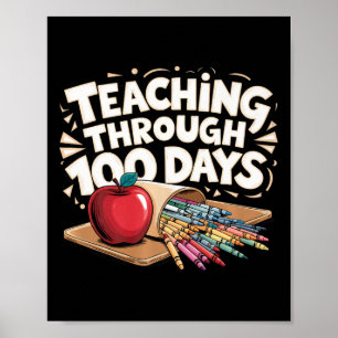 Póster Divertida Enseñanza A Lo Largo De 100 Días De Educ