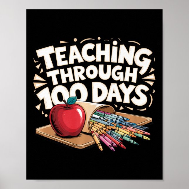 Póster Divertida Enseñanza A Lo Largo De 100 Días De Educ (Frente)