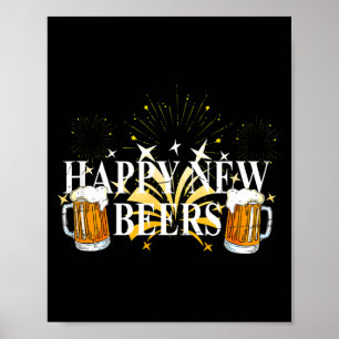 Póster Divertida Feliz Año Nuevo Bebiendo Cerveza 2021 Ny